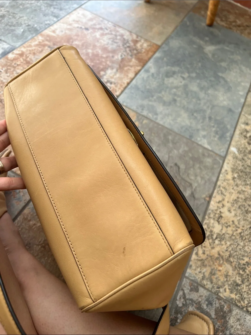 Coach Tan Leather Shoulder Bag with Gold Hardware
